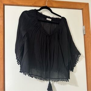 LoveShackFancy Black Pom Pom Top